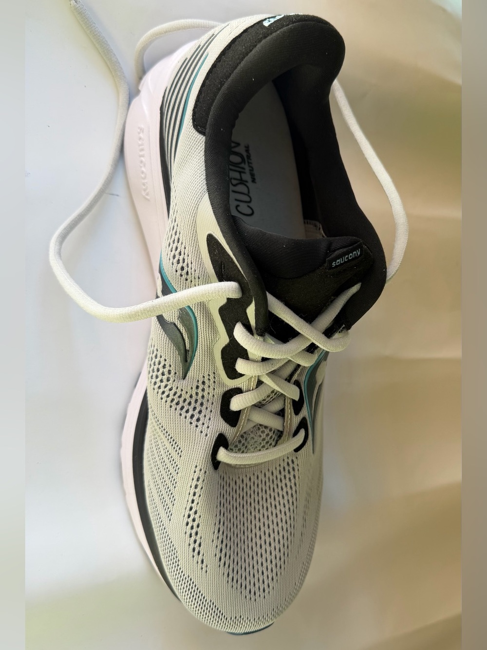 Saucony Men’s Light Gray Running Shoes with Teal Accent PWR Run Ride14 10W - Picture 5 of 14
